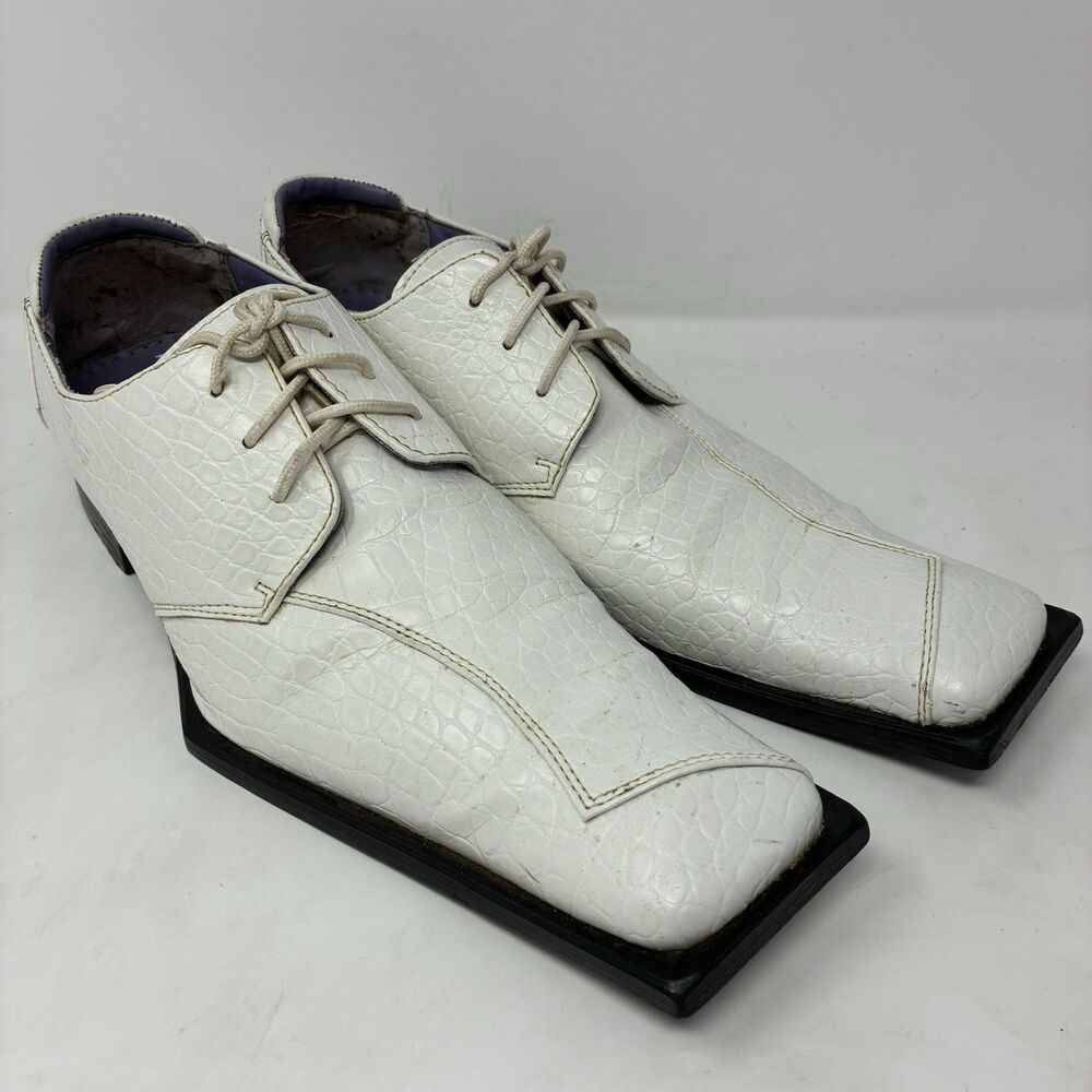 Sio Dress Shoes Men's 8.5 White Alligator Print Dress Lace Up Oxford